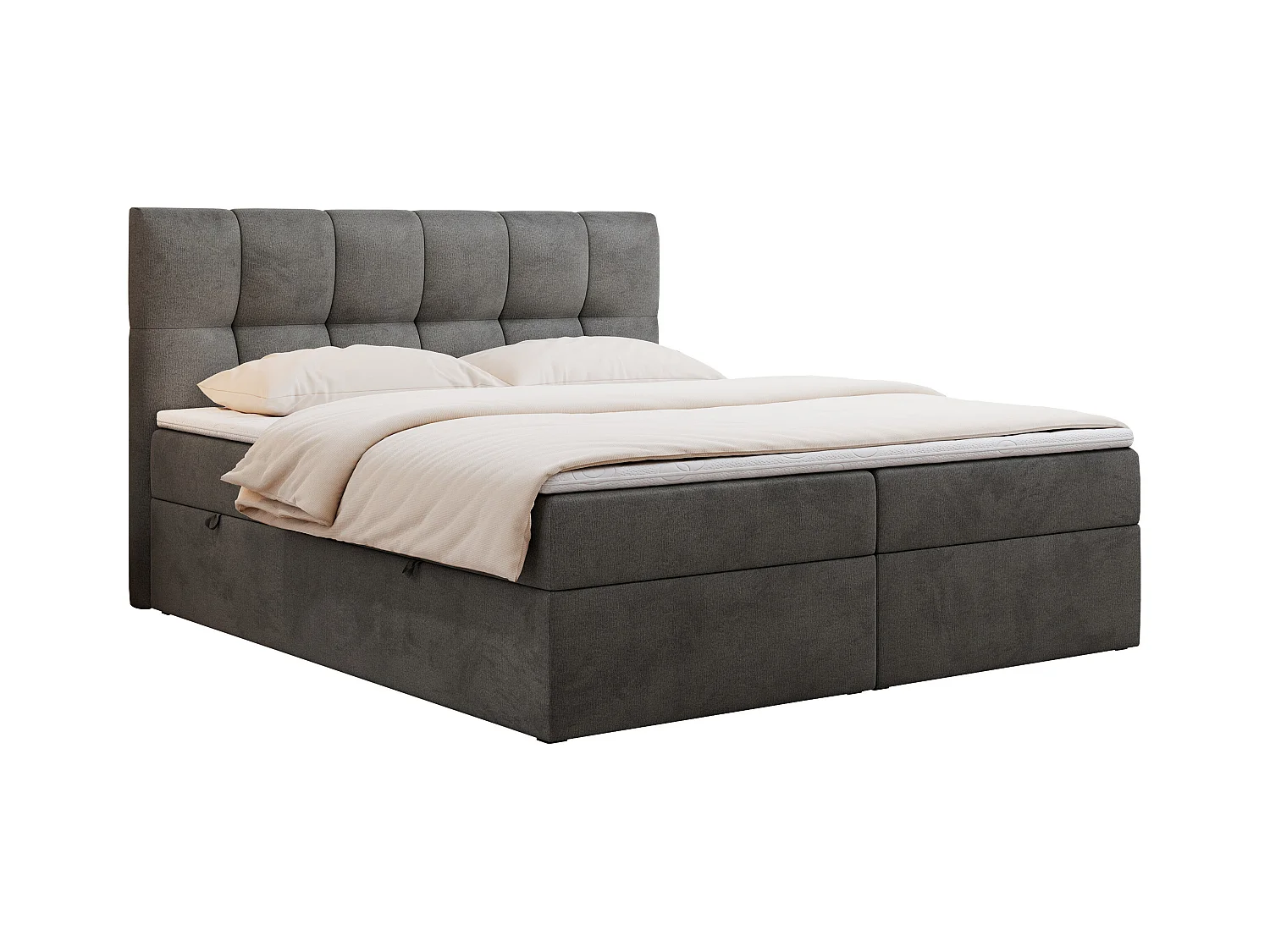 Boxspringbett RICO, Doppelbett mit Matratze, zwei Bettkästen, Bett mit Kopfteil - 120x200 cm - H4 - Dunkelgrau Velvet