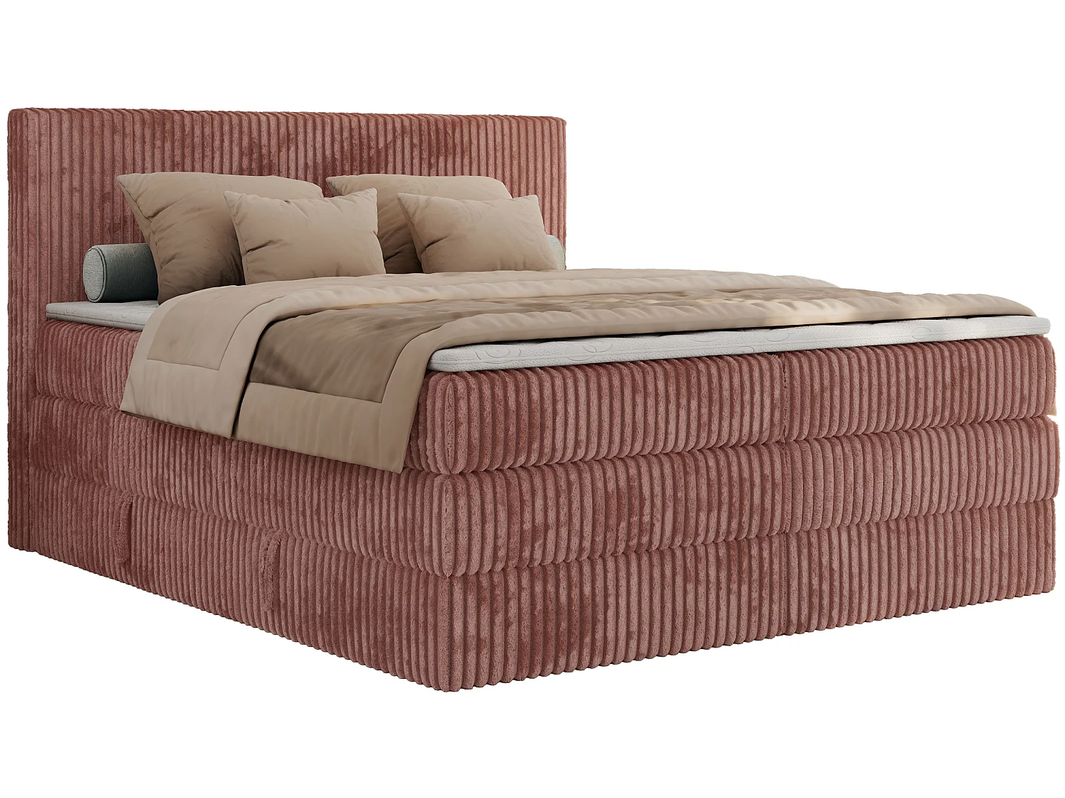 Boxspringbed met hoofdbord H4 + Topper T25 - Roze Ribstof - 160x200 - TILIANO KING