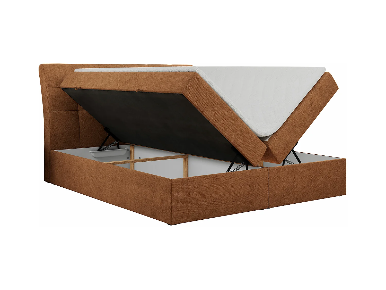 Boxspringbett DIEGOS mit Stauraum, gestepptem Kopfteil, Multipocket-Matratze - 140x200 cm - H4 - Orange Strukture