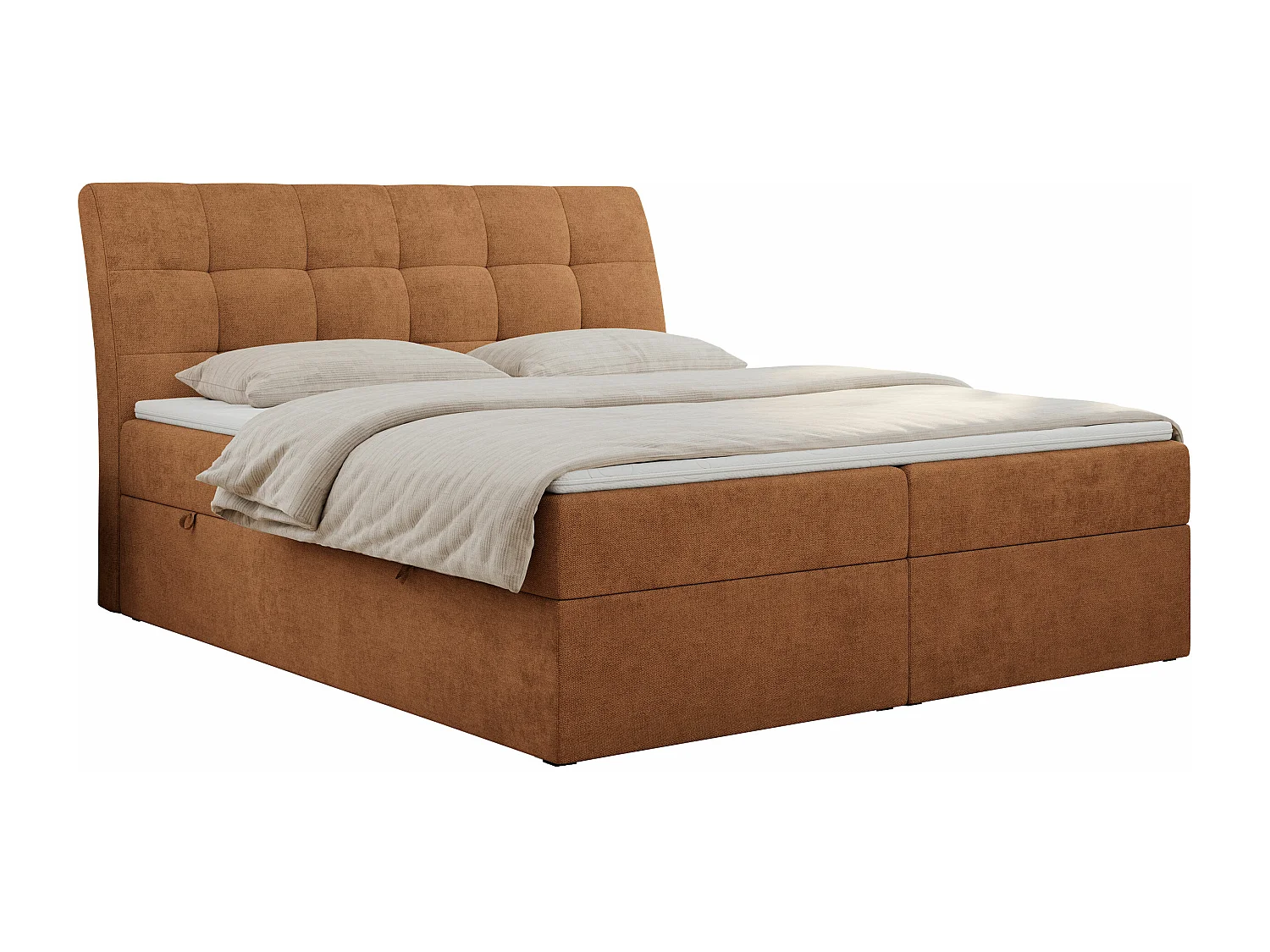 Boxspringbett DIEGOS mit Stauraum, gestepptem Kopfteil, Multipocket-Matratze - 140x200 cm - H4 - Orange Strukture