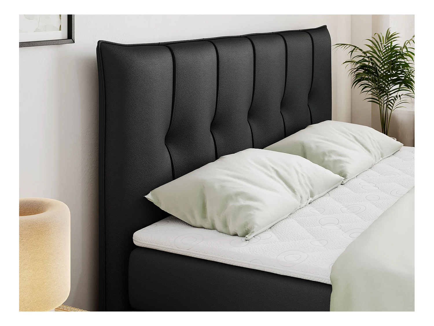 Boxspringbett PREMIUM 11 KING mit Stauraum, gestepptes Kopfteil, zwei Multipocket-Matratzen - 120x200 cm - H3 - Schwarz Kunstleder