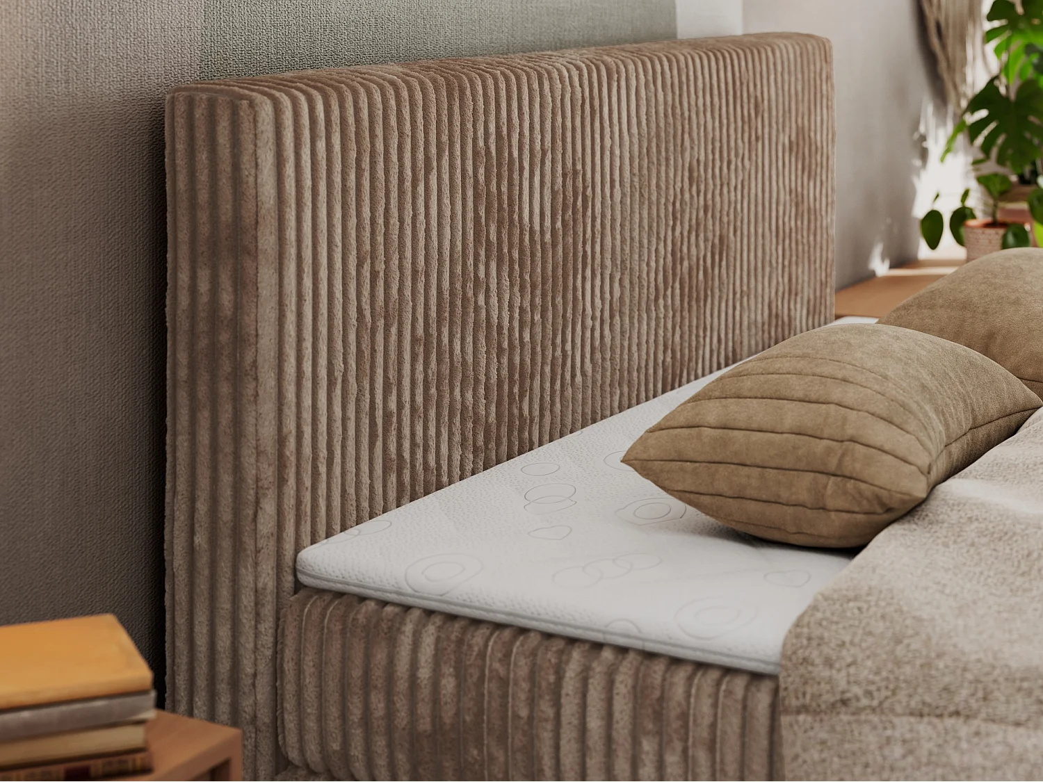 Boxspringbett TILIANO KING DUO, mit zwei Bettkästen, Cord Bett Multipocket-Matratze - 180x200 cm - H3 - Braun Cord