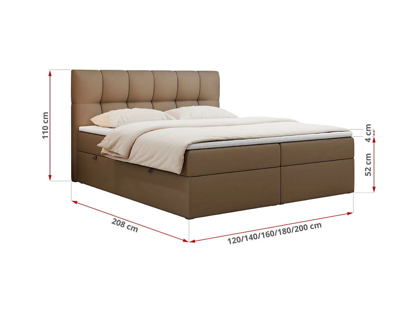 Boxspringbett RICO, Doppelbett mit Matratze, zwei Bettkästen, Bett mit Kopfteil - 160x200 cm - H4 - Braun Kunstleder