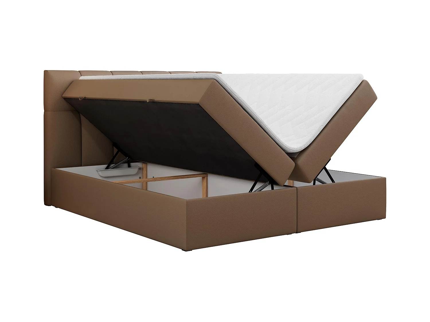 Boxspringbett RICO, Doppelbett mit Matratze, zwei Bettkästen, Bett mit Kopfteil - 160x200 cm - H4 - Braun Kunstleder