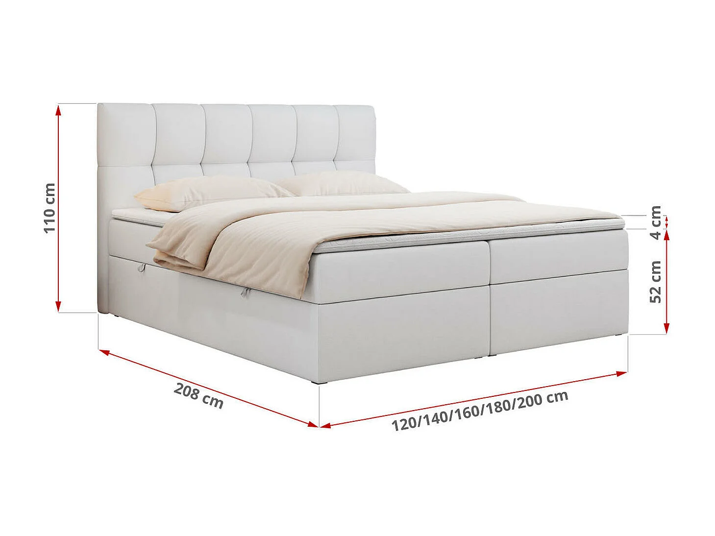 Boxspringbett RICO, Doppelbett mit Matratze, zwei Bettkästen, Bett mit Kopfteil - 160x200 cm - H3 - Weiß Kunstleder