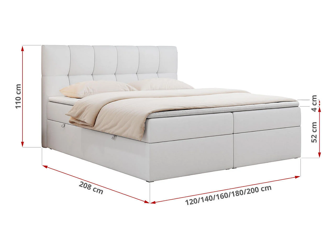 Boxspringbed met hoofdbord H3 + Topper T25 - Wit Kunstleer - 160x200 - RICO