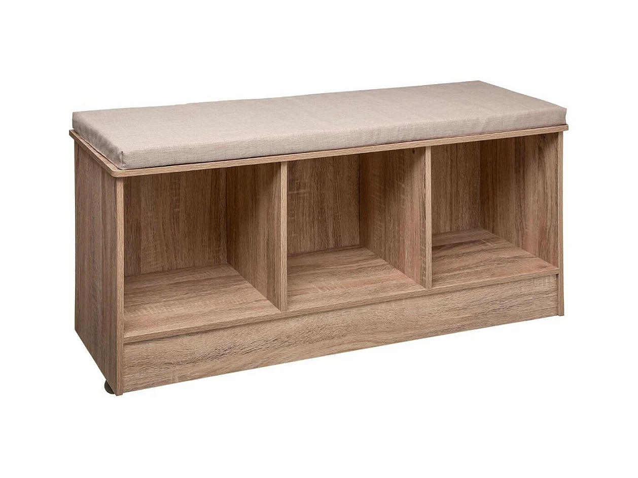 Banc Rangement 3 Cases effet bois naturel L 105 cm