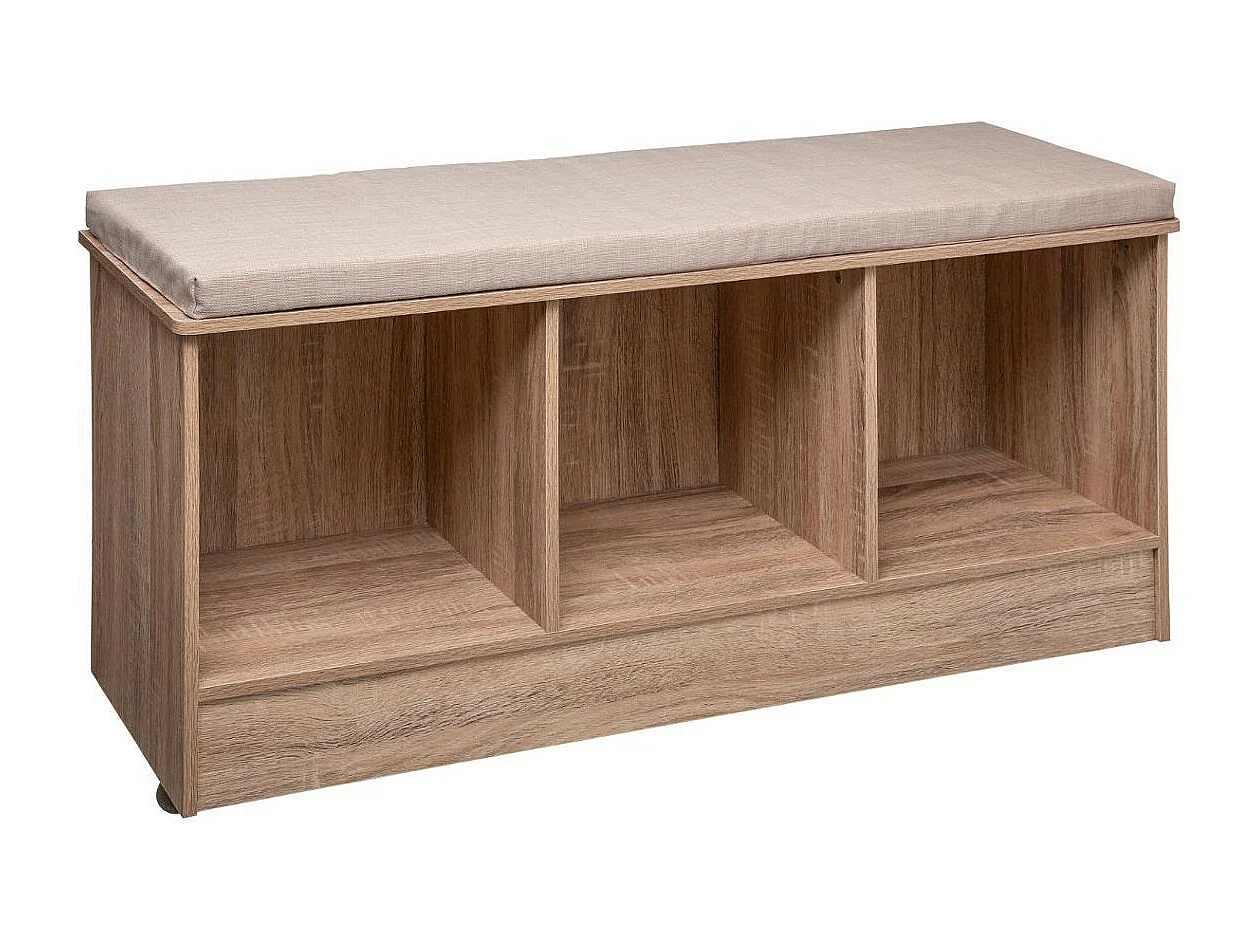 Banc Rangement 3 Cases effet bois naturel L 105 cm