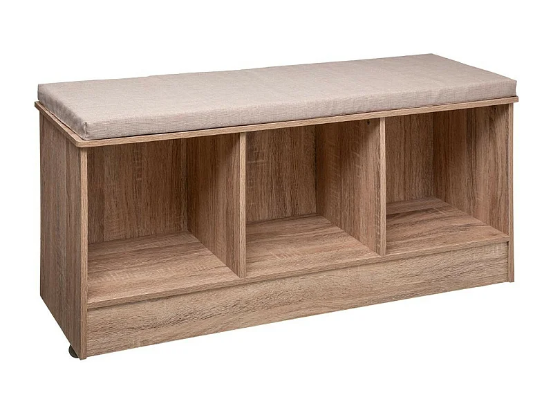 Banc Rangement 3 Cases effet bois naturel L 105 cm