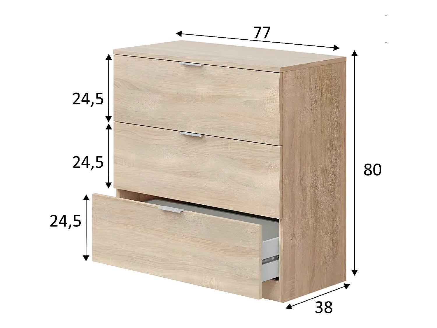 Kommode Santi 3 Schubladen Farbe Eiche