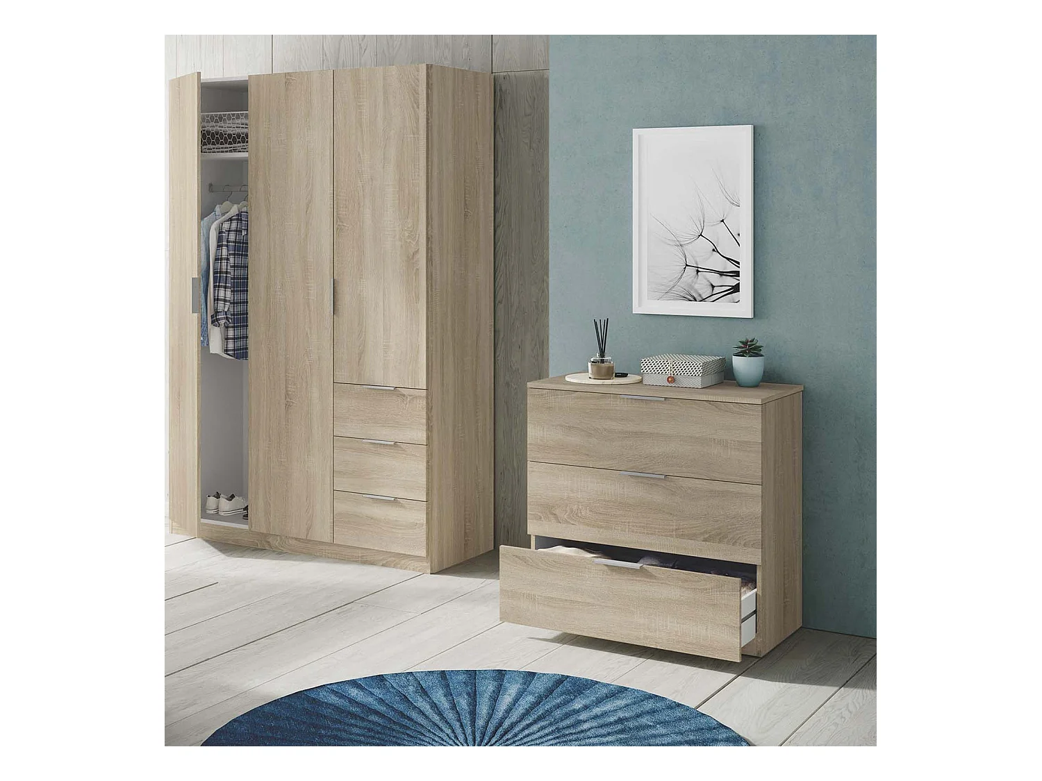 Kommode Santi 3 Schubladen Farbe Eiche