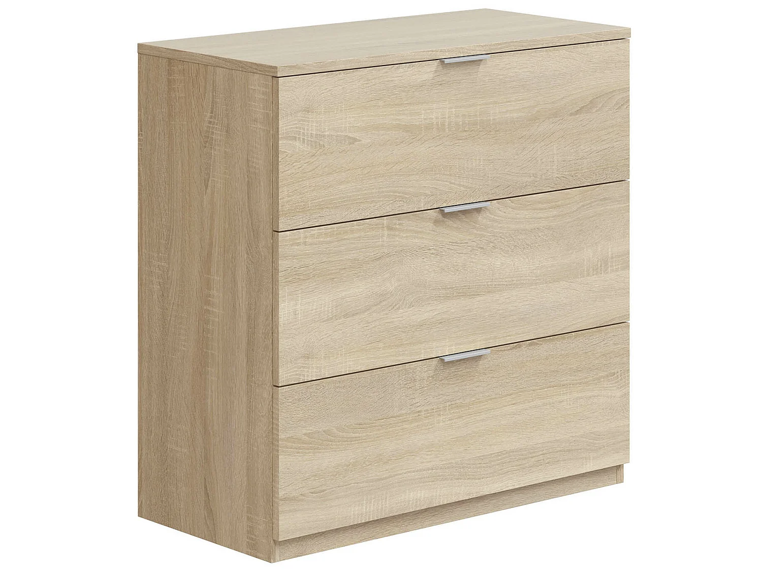 Nachtkastje Santi met 3 laden in eiken kleur, 77 cm breed.