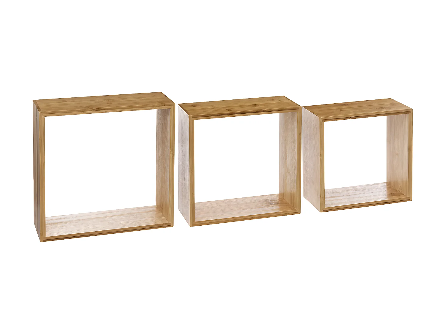 Lot de 3 Étagères murales flottantes Cubes en Bambou Fixations invisibles