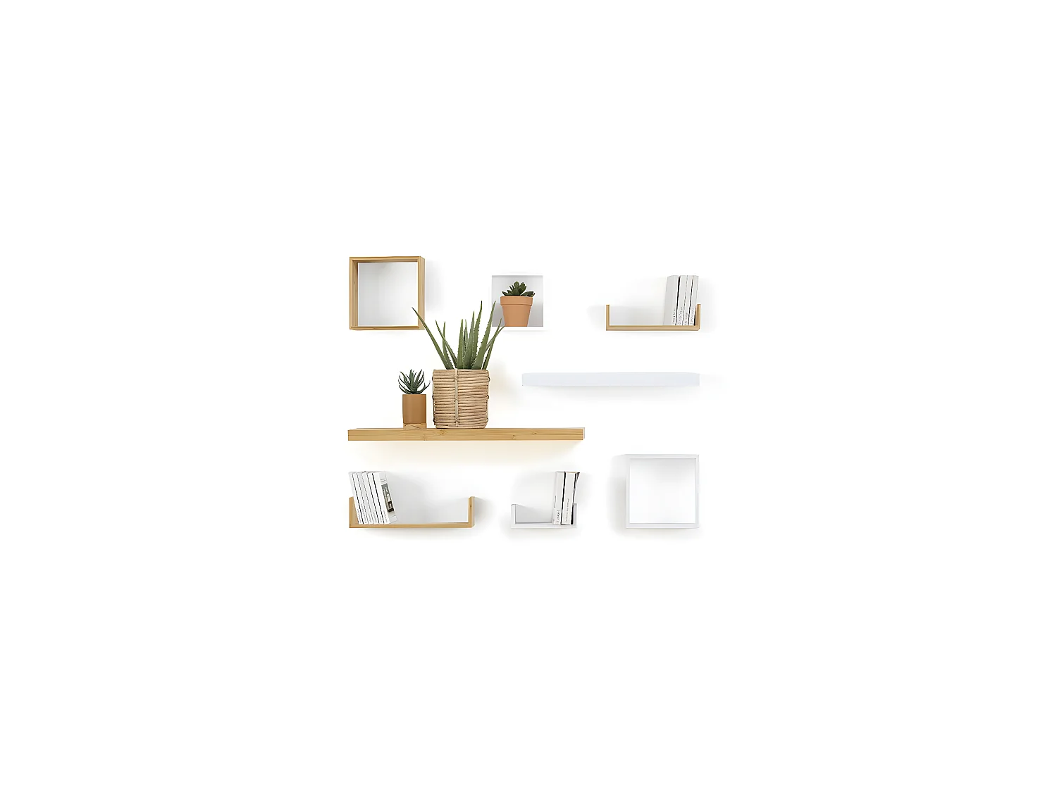 Lot de 3 Étagères murales flottantes Cubes en Bambou Fixations invisibles