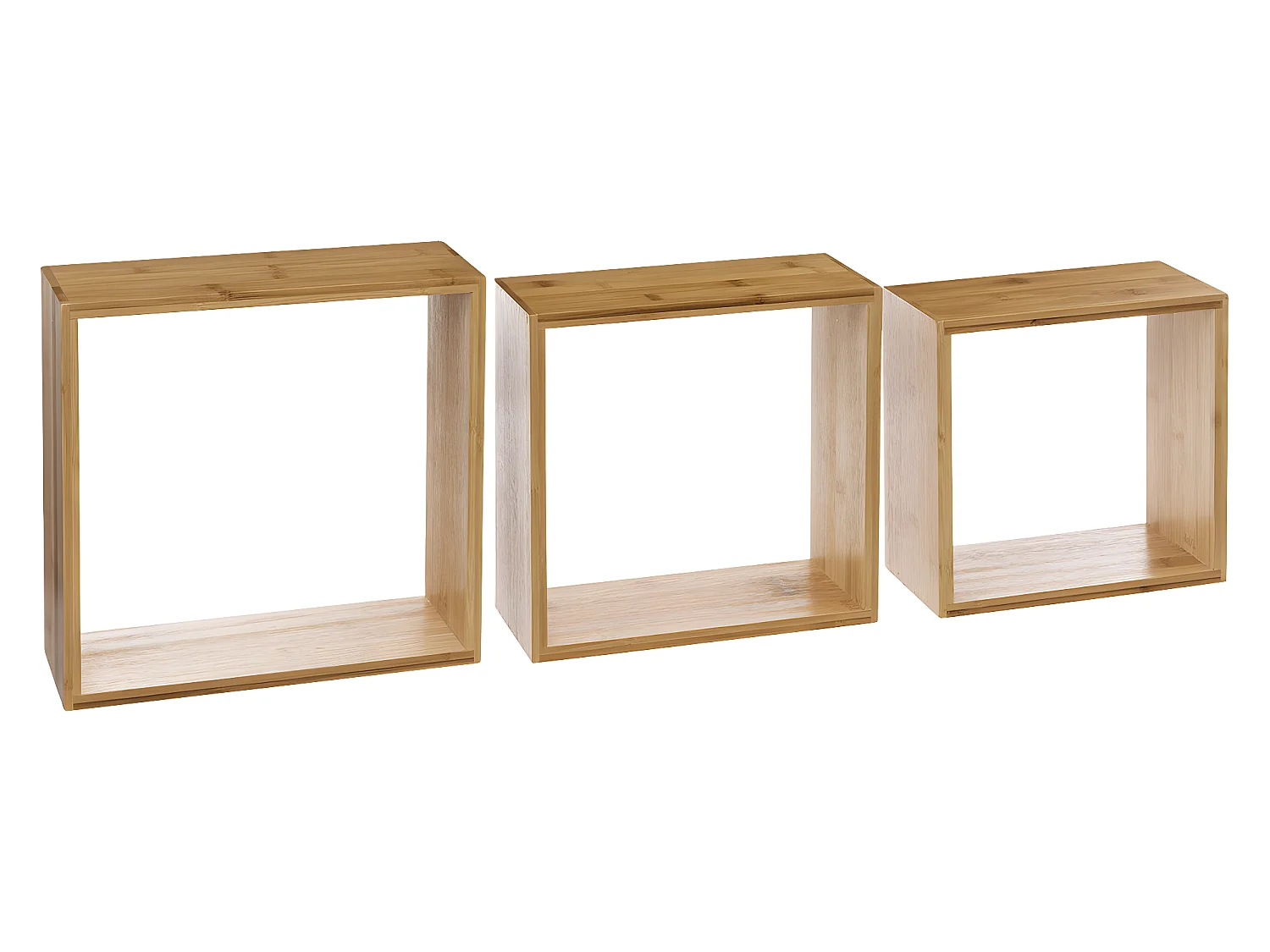 Lot de 3 Étagères murales flottantes Cubes en Bambou Fixations invisibles