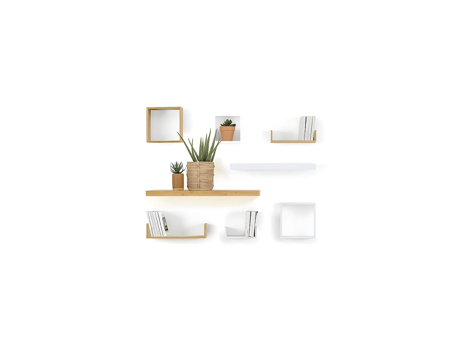 Lot de 3 Étagères murales flottantes Cubes en Bambou Fixations invisibles