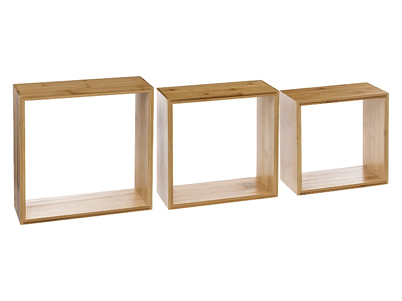 Lot de 3 Étagères murales flottantes Cubes en Bambou Fixations invisibles