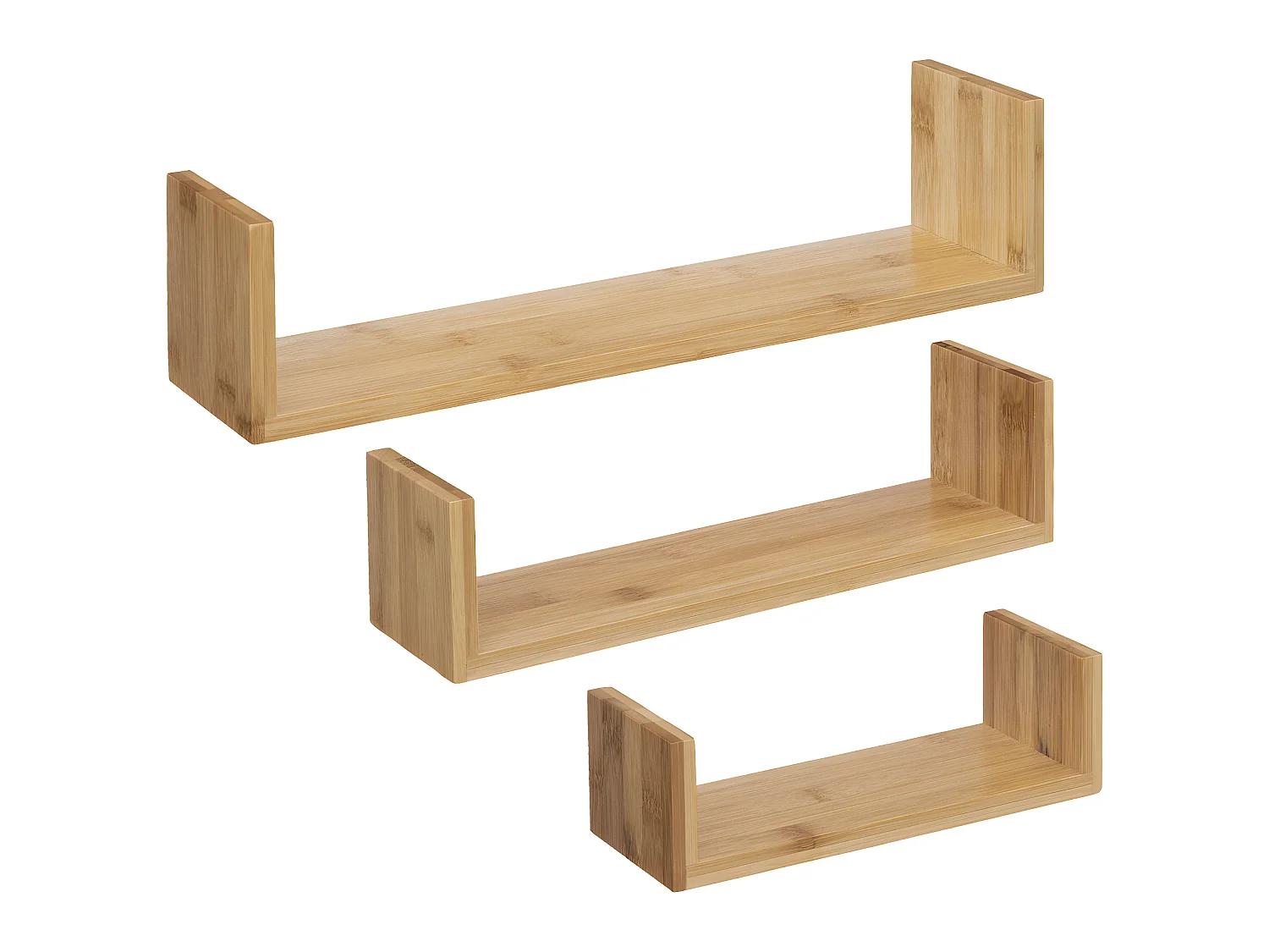 Lot de 3 Étagères murales flottantes en Bambou Fixations invisibles