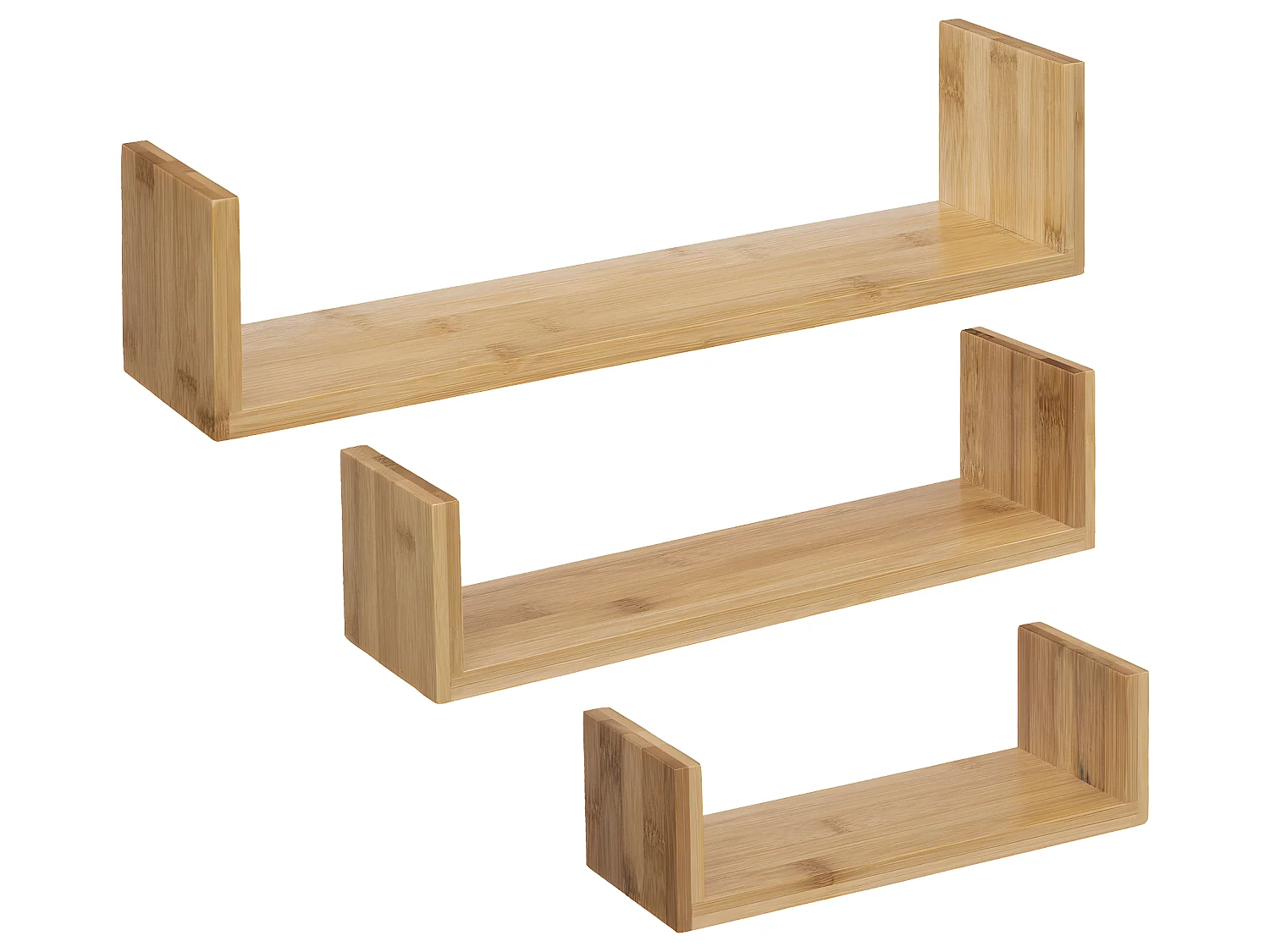 Lot de 3 Étagères murales flottantes en Bambou Fixations invisibles