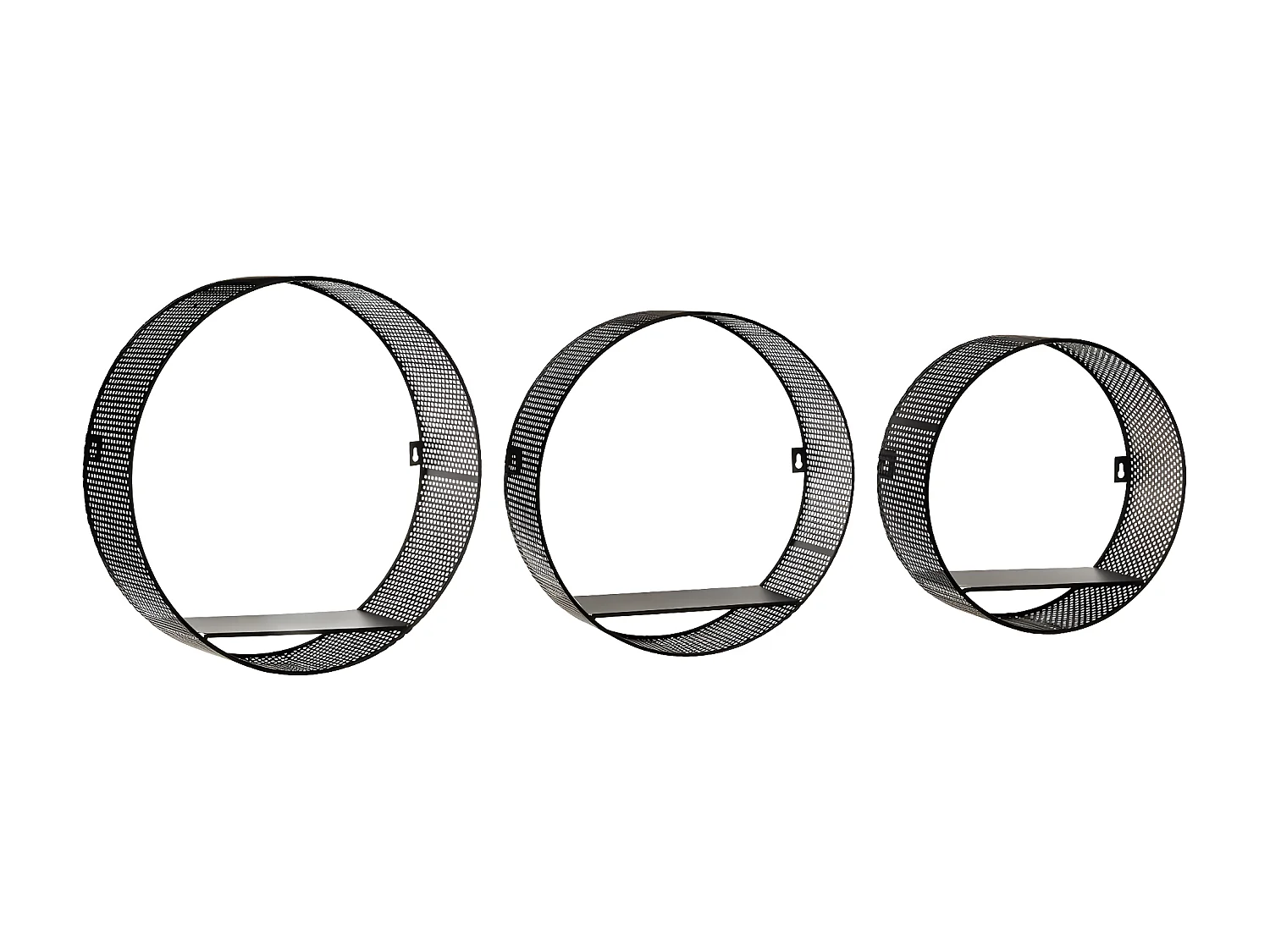 Lot de 3 Étagères murales en Métal Noir Perforé D 35 cm D 30 cm et D 25 cm