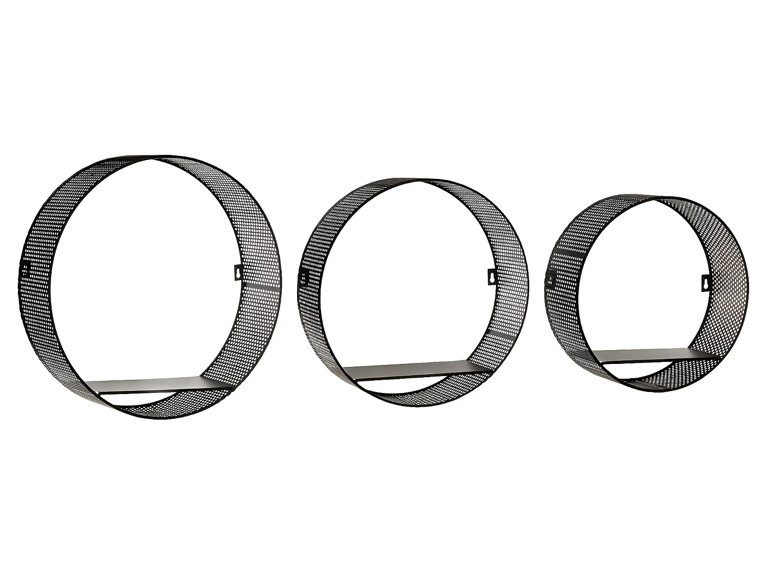 Lot de 3 Étagères murales en Métal Noir Perforé D 35 cm D 30 cm et D 25 cm