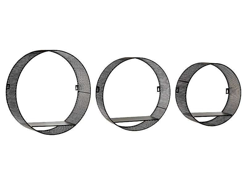 Lot de 3 Étagères murales en Métal Noir Perforé D 35 cm D 30 cm et D 25 cm
