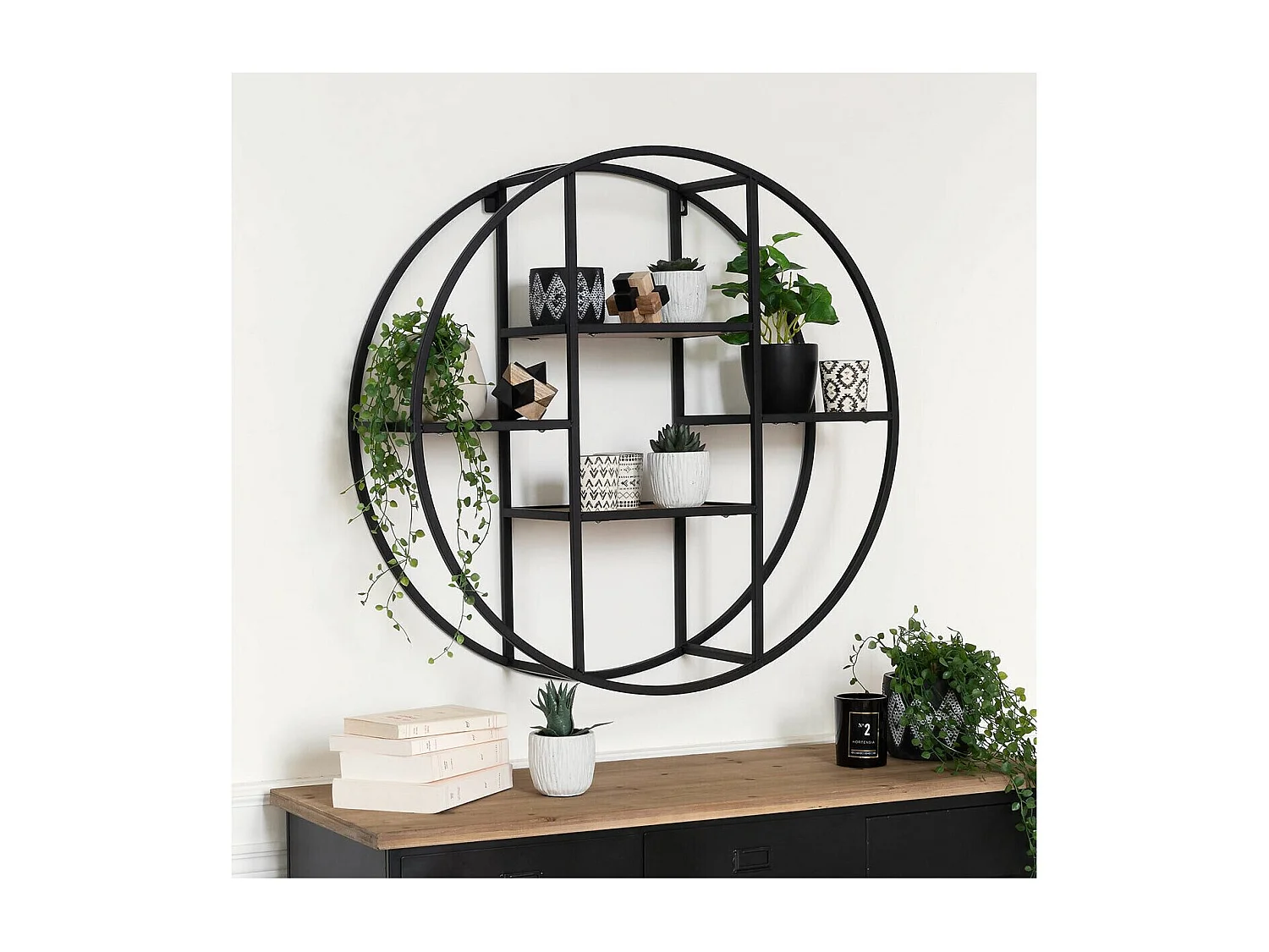 Étagère murale en Bois et Métal Noir D 78 cm