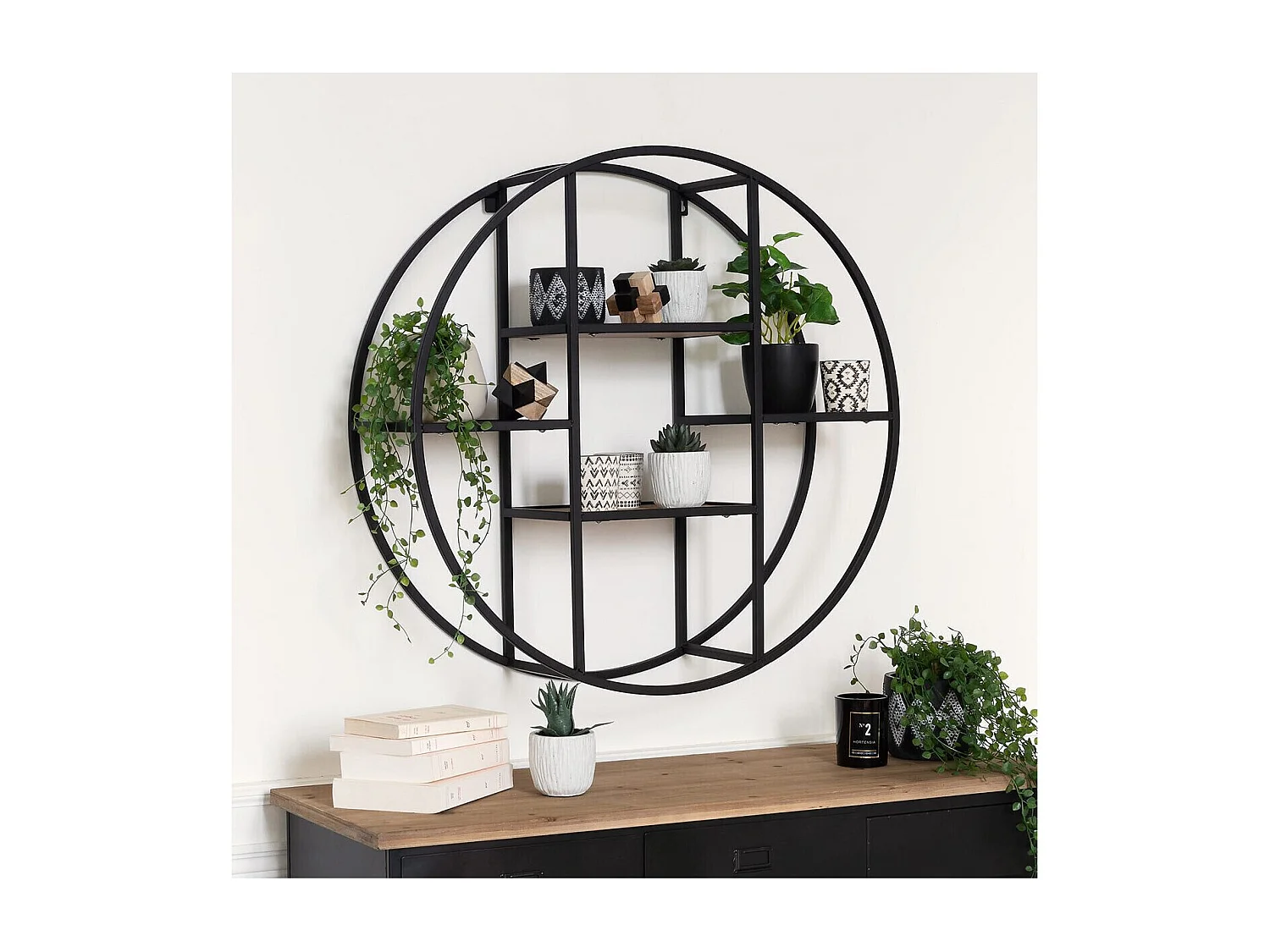 Étagère murale en Bois et Métal Noir D 78 cm