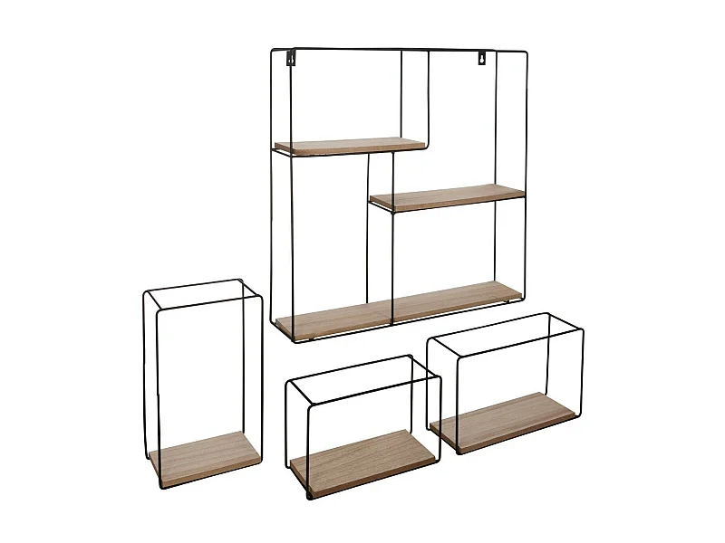 Lot de 4 Étagères murales en Bois et Métal Noir