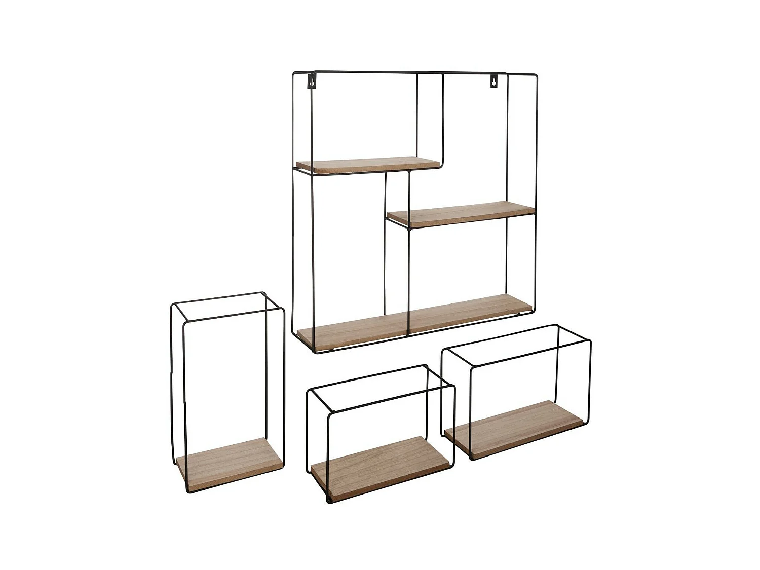 Lot de 4 Étagères murales en Bois et Métal Noir