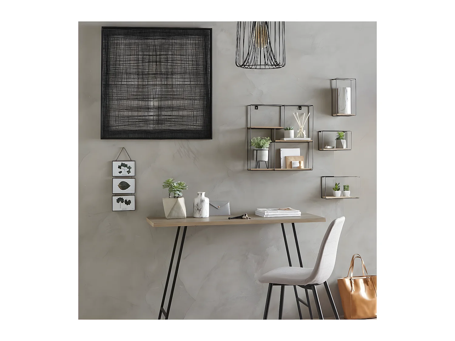 Lot de 4 Étagères murales en Bois et Métal Noir