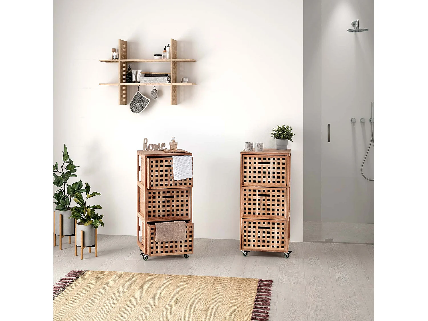 Meuble de salle de bain Bukit 3 tiroirs à roulettes