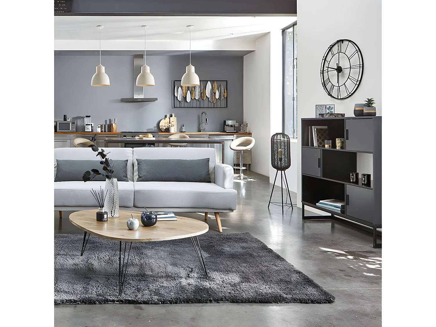 Table d'appoint en bois et pieds en métal noir 69 x 54 x H 60 cm