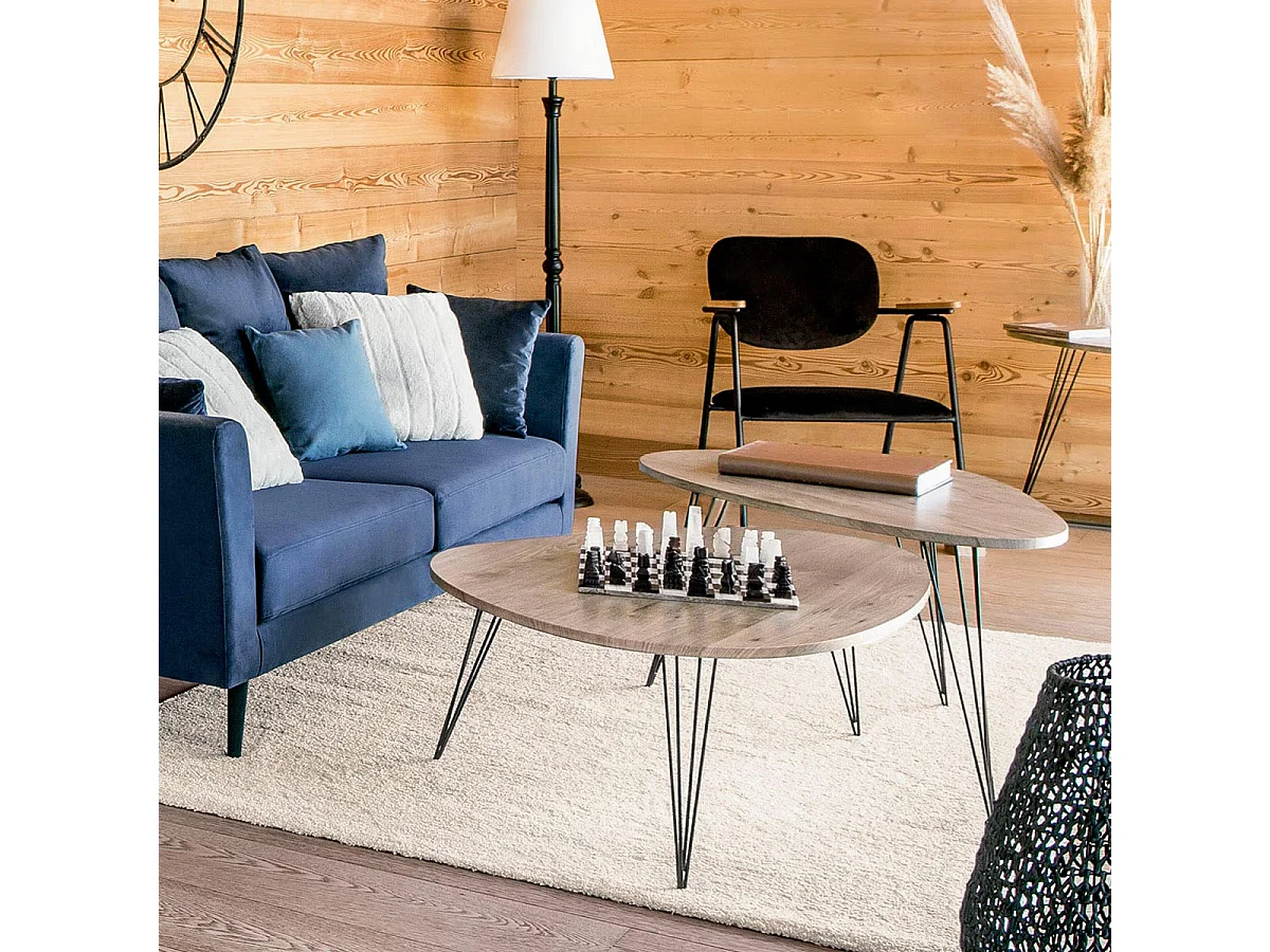 Table d'appoint en bois et pieds en métal noir 69 x 54 x H 60 cm