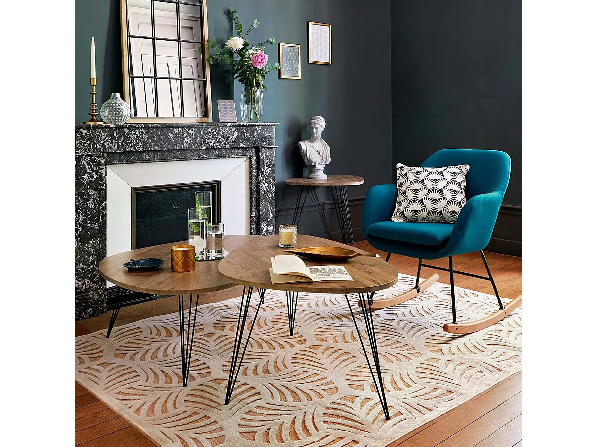 Table d'appoint en bois et pieds en métal noir 69 x 54 x H 60 cm