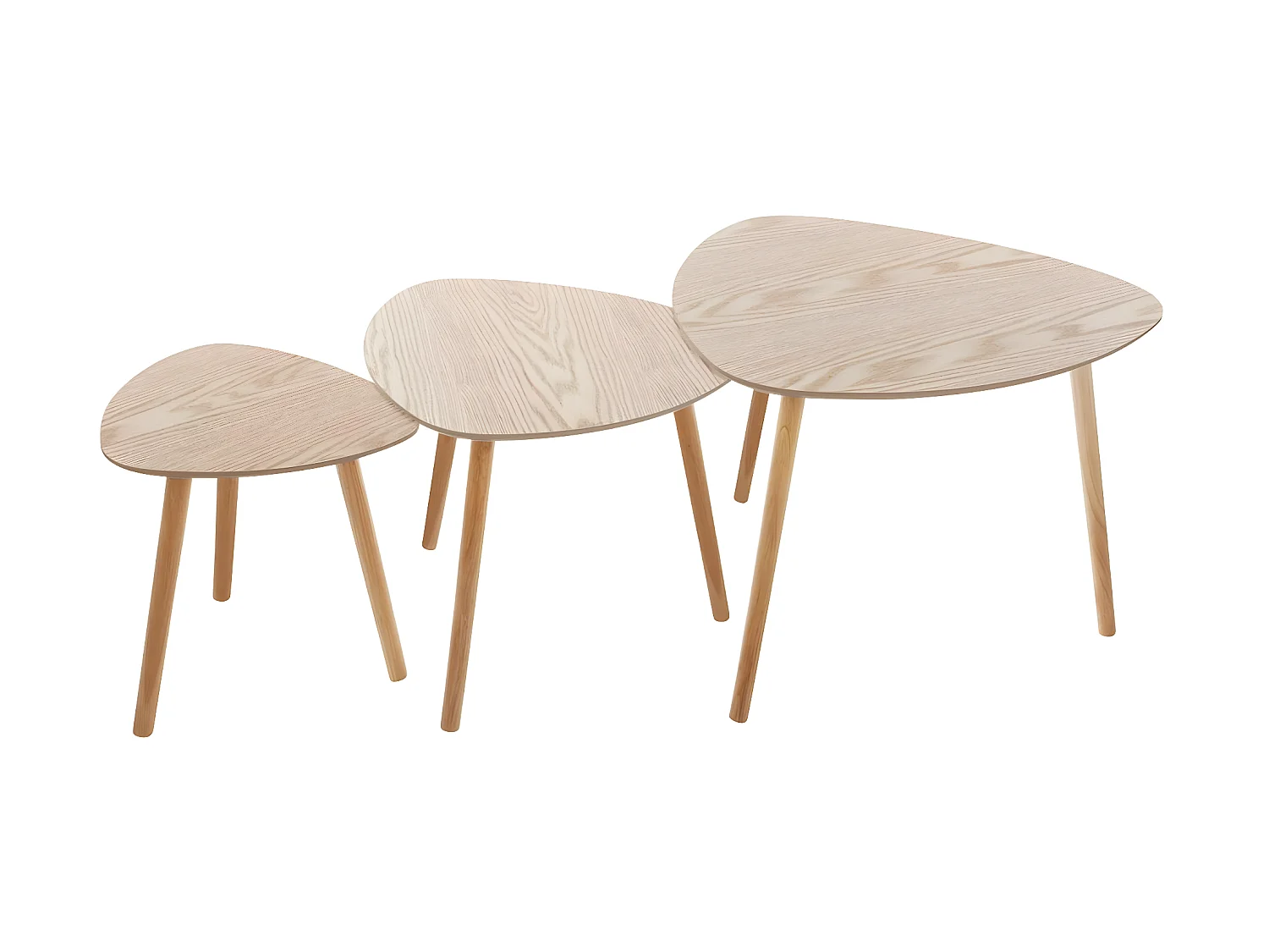 Lot de 3 tables à café gigogne en bois clair et pieds bois naturel