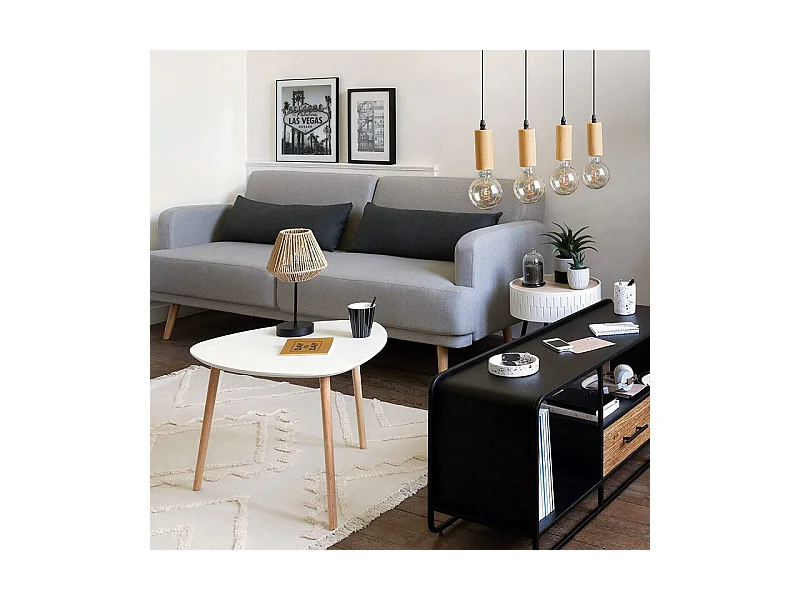 Table à café en Bois blanc et pieds en Bois naturel