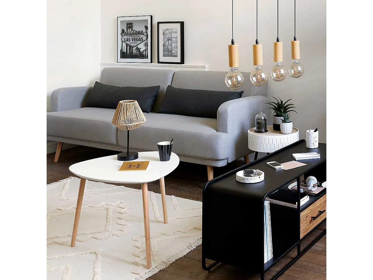 Table à café en Bois blanc et pieds en Bois naturel