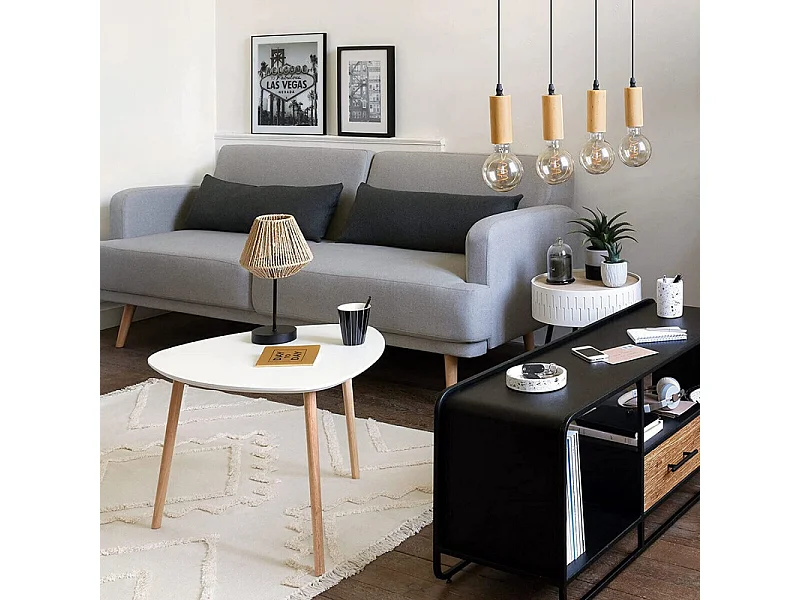 Table à café en Bois blanc et pieds en Bois naturel