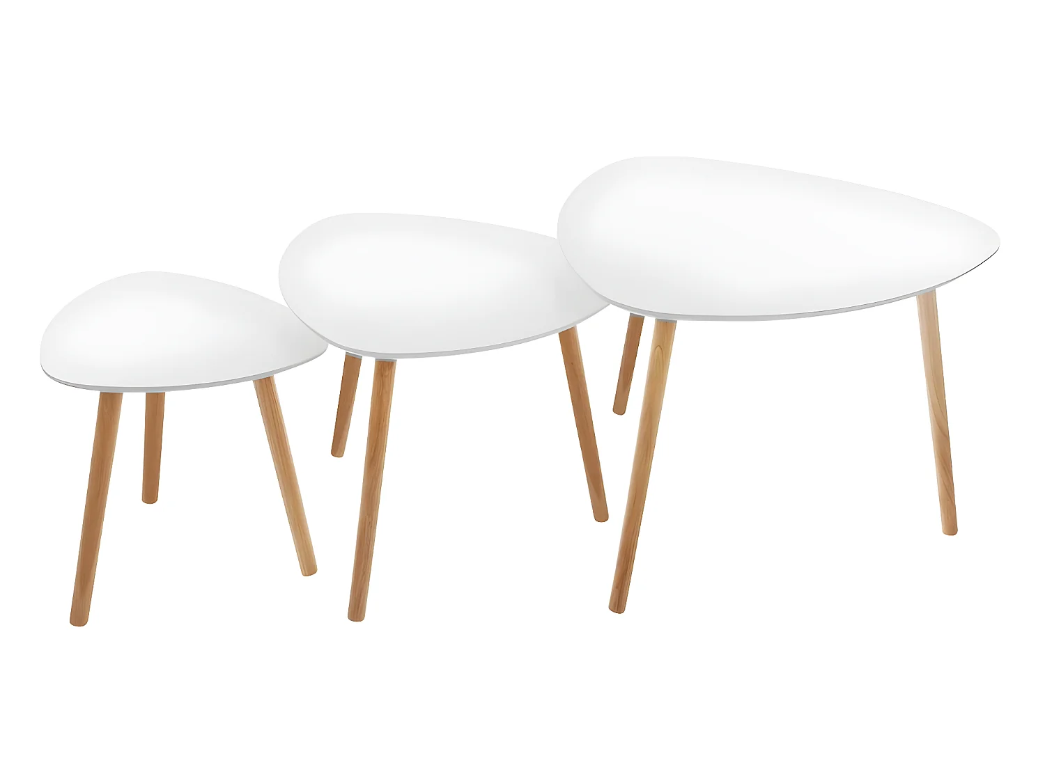 Lot de 3 tables à café gigogne en Bois blanc et pieds bois naturel