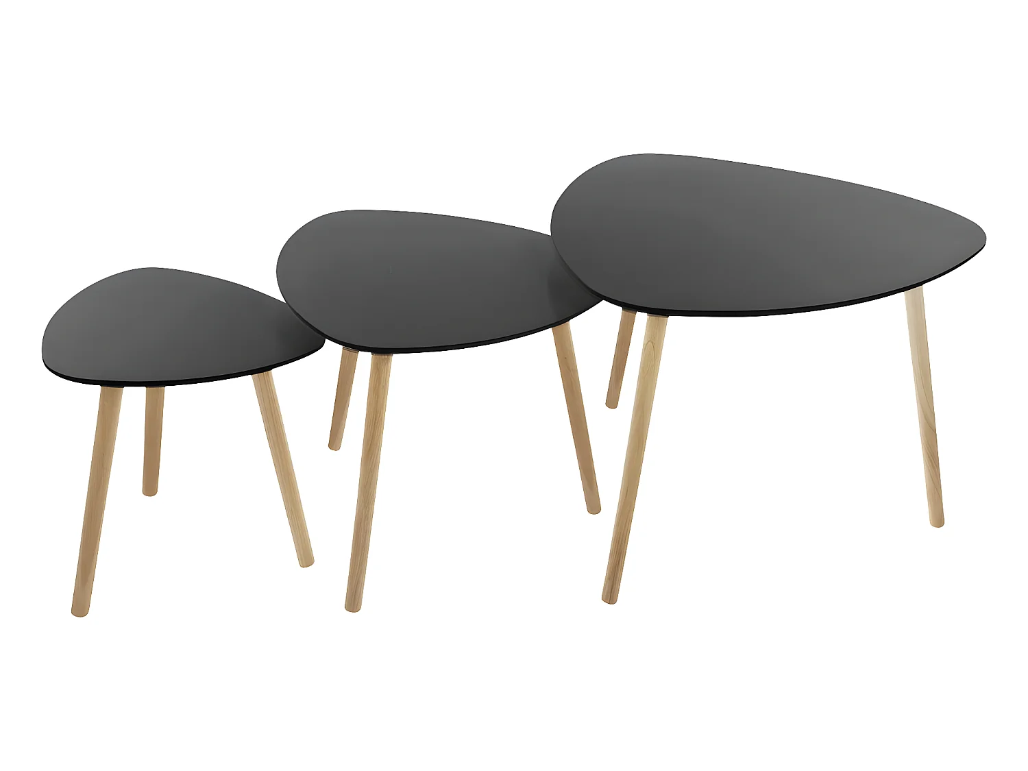 Lot de 3 tables à café gigogne en Bois Noir et pieds en Bois d'Hévéa