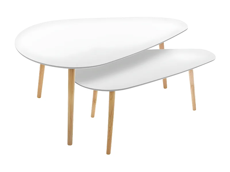 Lot de 2 tables à café gigogne en Bois blanc et pieds bois naturel