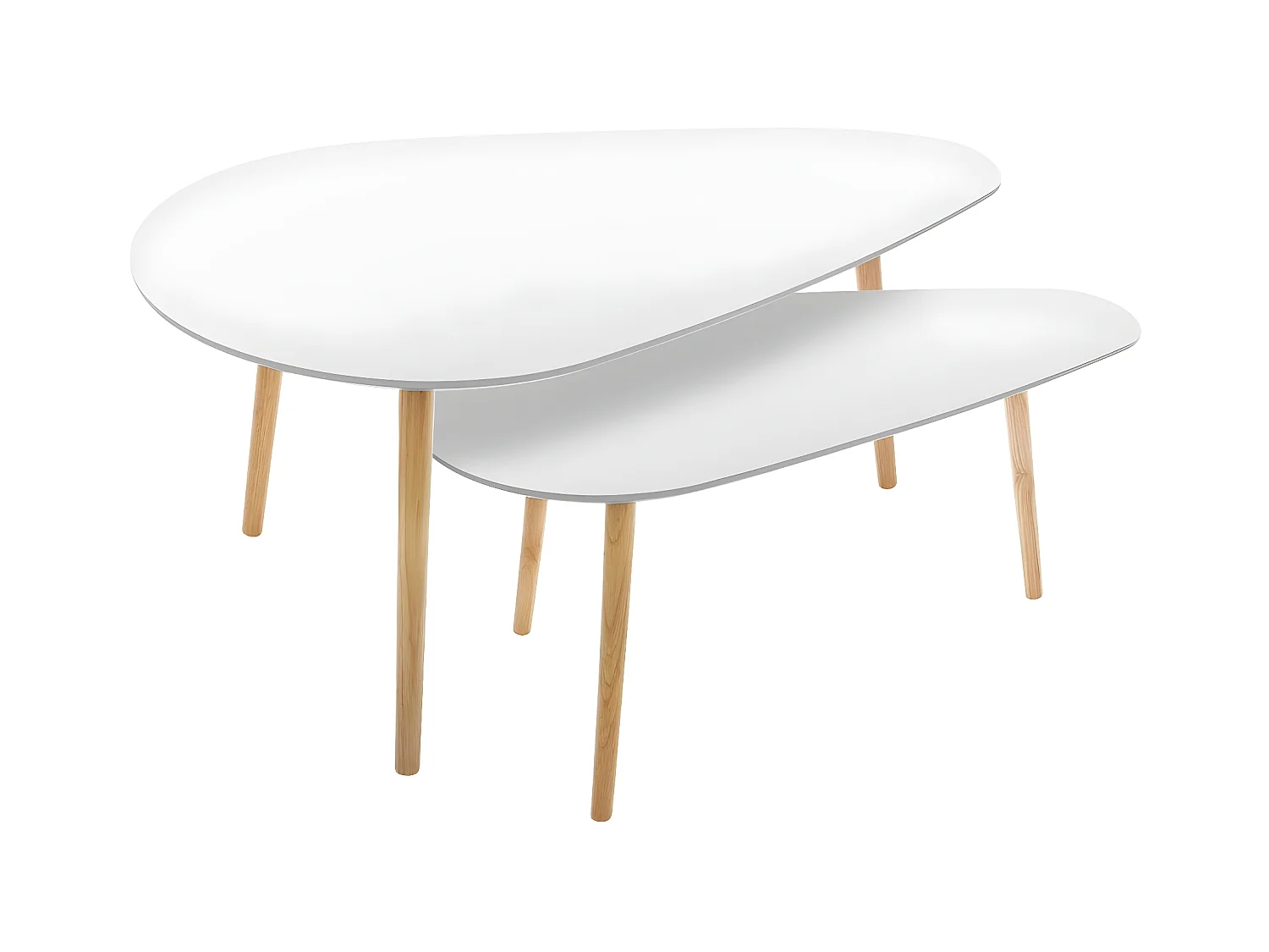 Lot de 2 tables à café gigogne en Bois blanc et pieds bois naturel