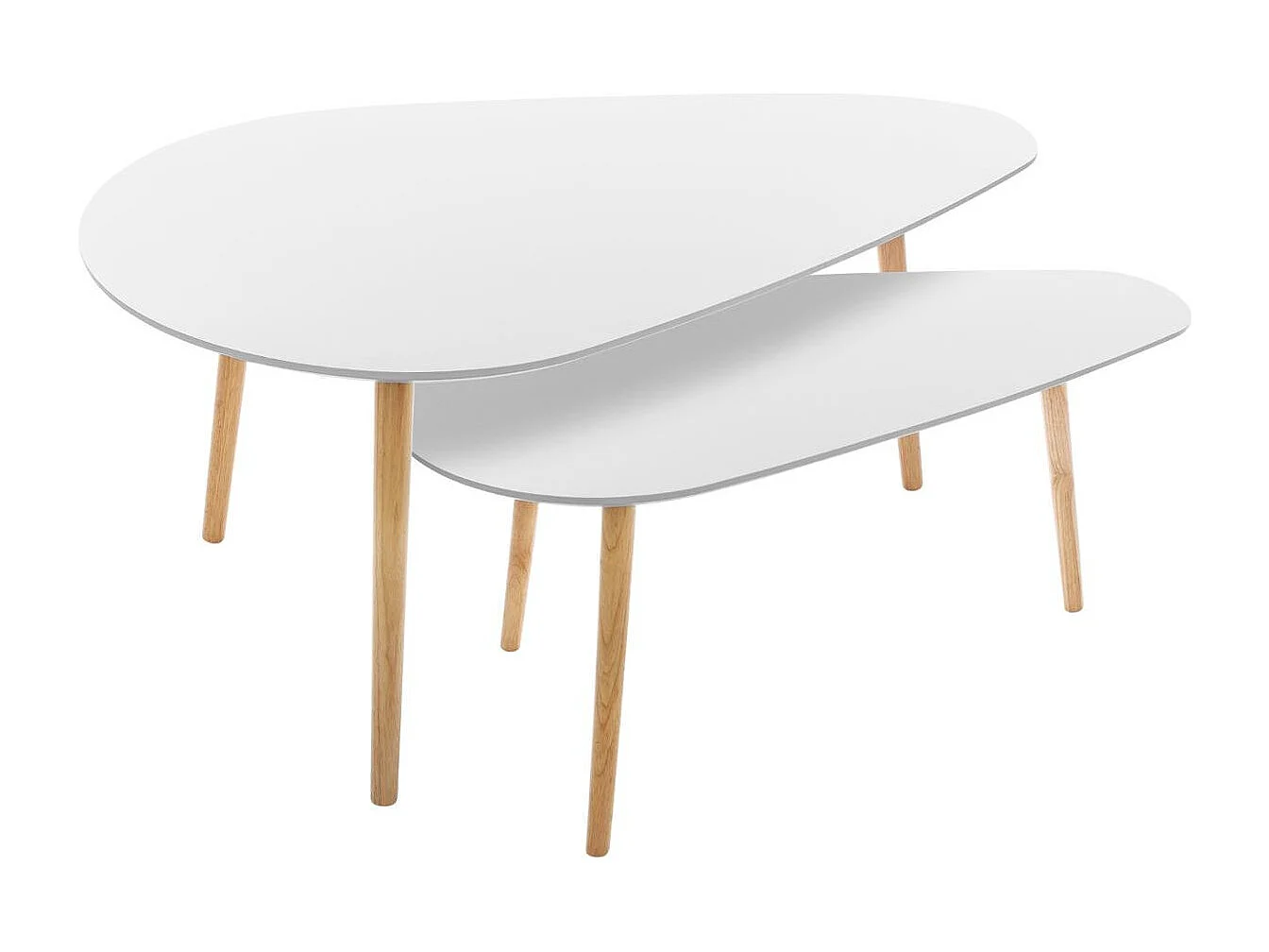 Lot de 2 tables à café gigogne en Bois blanc et pieds bois naturel