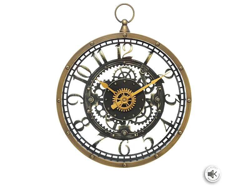 Reloj de pared circular con mecanismos dorado 33x27x5 cm