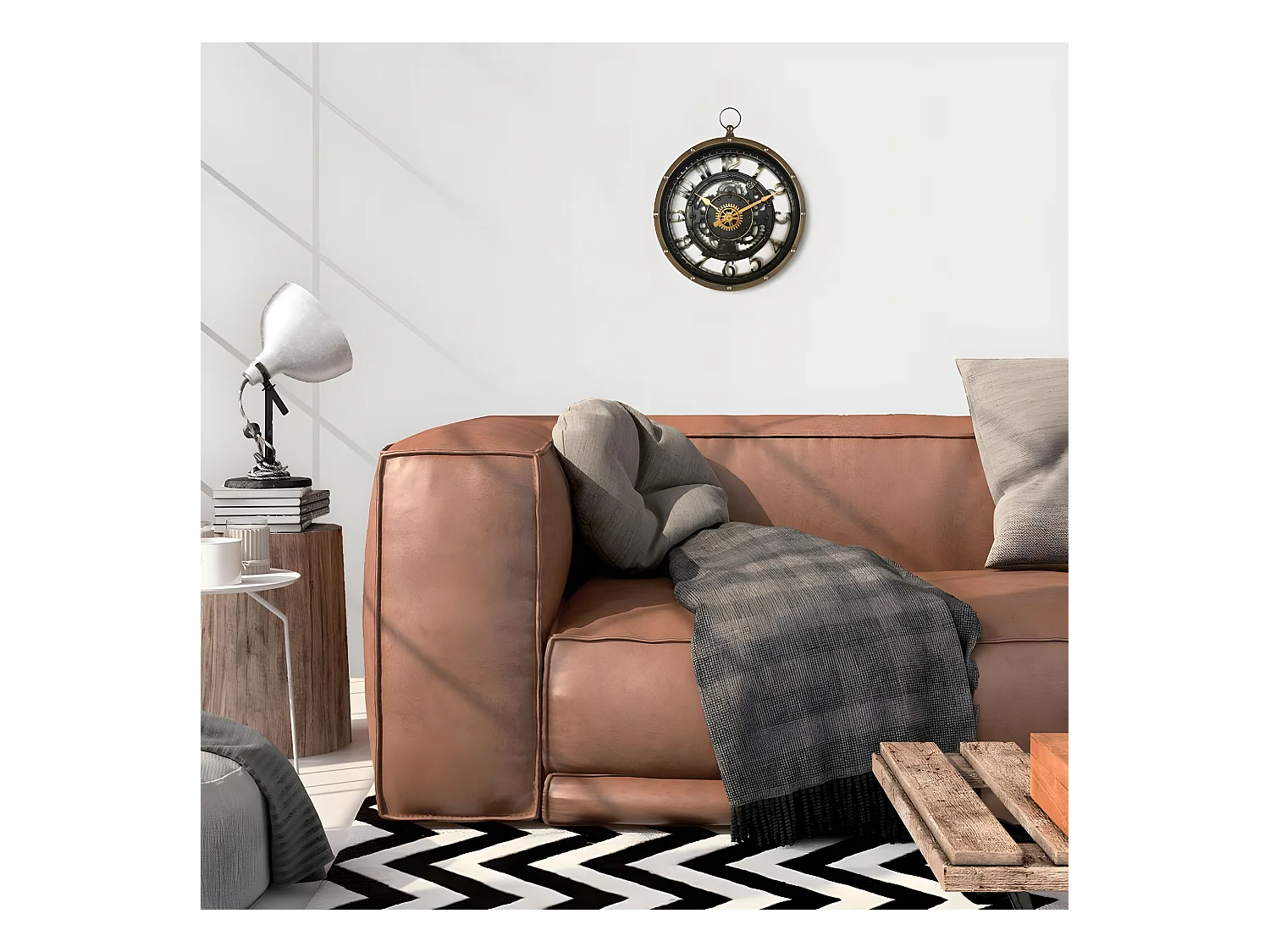 Pendule murale avec mécanisme apparent et forme gousset D 27 cm