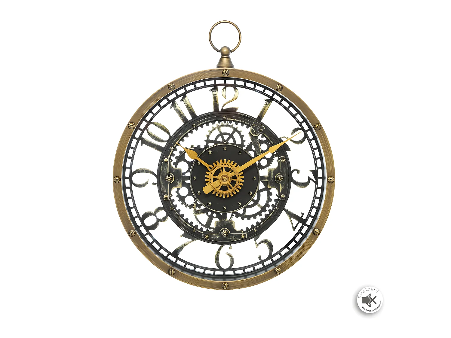 Reloj de pared circular con mecanismos dorado 33x27x5 cm