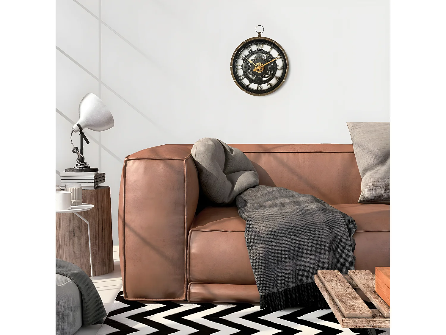 Pendule murale avec mécanisme apparent et forme gousset D 27 cm