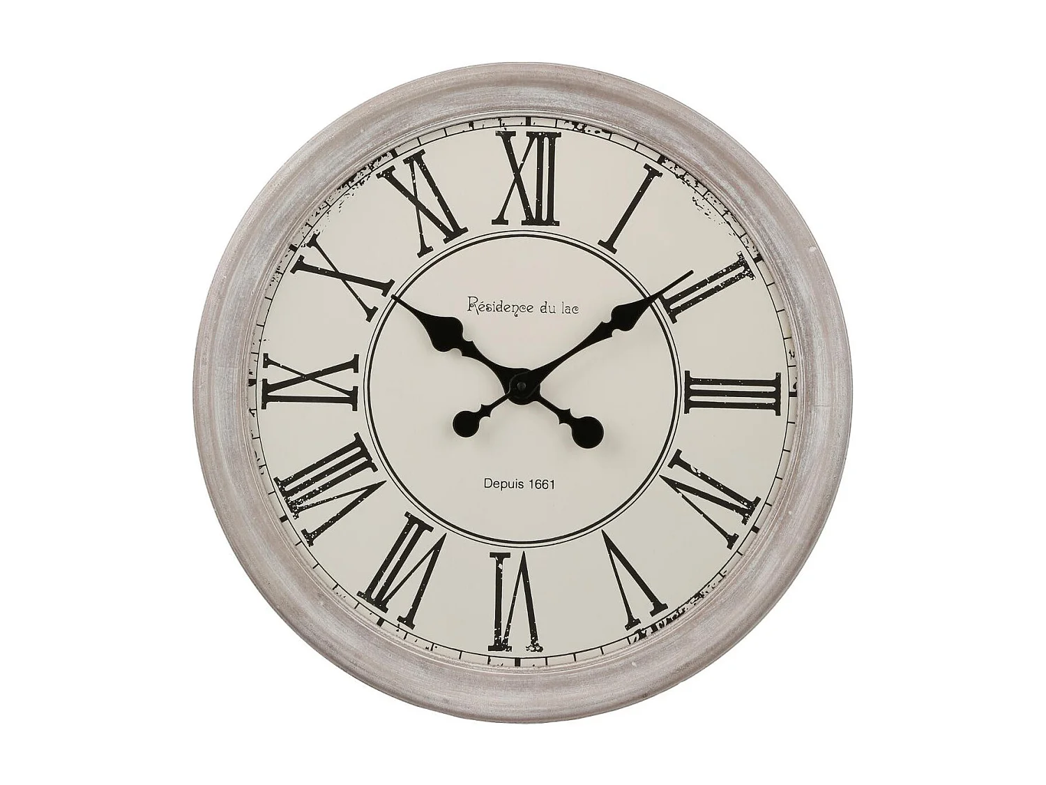 Pendule murale en métal et bois blanchie D 48 cm