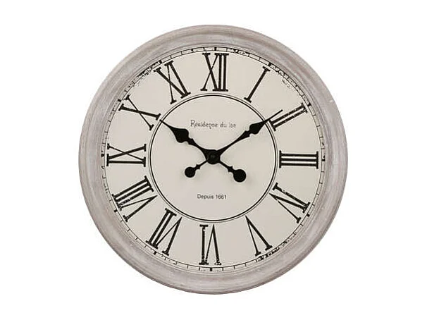 Pendule murale en métal et bois blanchie D 48 cm